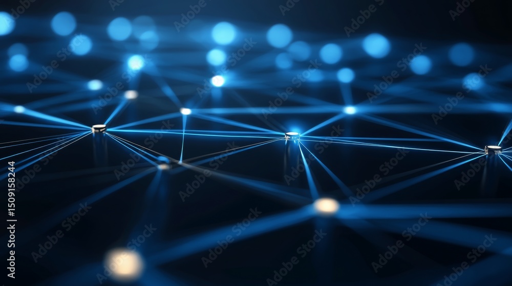 Aufkleber futuristic aerial view of illuminated data streams in dark cyberspace environment