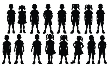 Group Of Kids Standing In A Row Silhouette Illustration Image