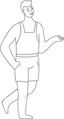 Cute Outline Guy Beachgoer Drawing