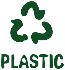  Minimal flat-style illustration sticker of a plastic recycling symbol with matching green typography, ideal for World Environment Day themes.