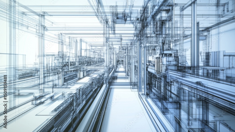 Poster creating a digital engineering drawing of an automated assembly system in an industrial environment 