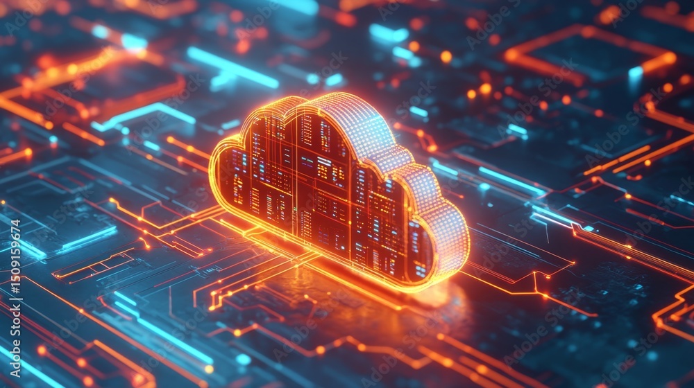 Poster transforming data cloud computing illustration digital realm graphic representation virtual space pe