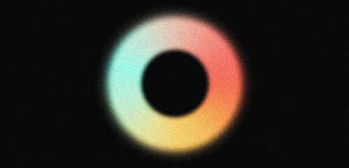 [Grainy gradient circle shape, black background, blurred noise texture warm color blend, dark banner poster header design