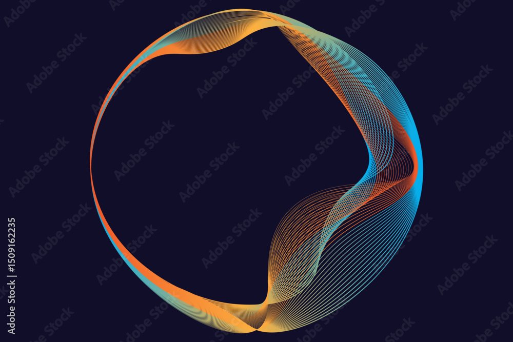 Poster vector abstract circles lines wavy in round frame colorful spectrum light isolated on black backgrou