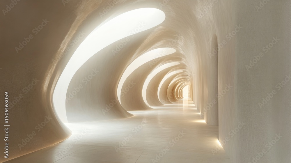 Poster exploring a futuristic abstract hallway innovative architecture 3d render curved design bright envir