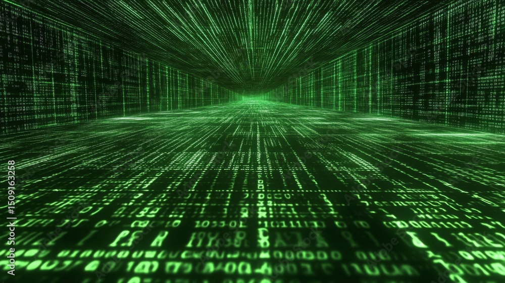 Poster streaming data event in futuristic cyberspace background digital environment dynamic viewpoint cyber