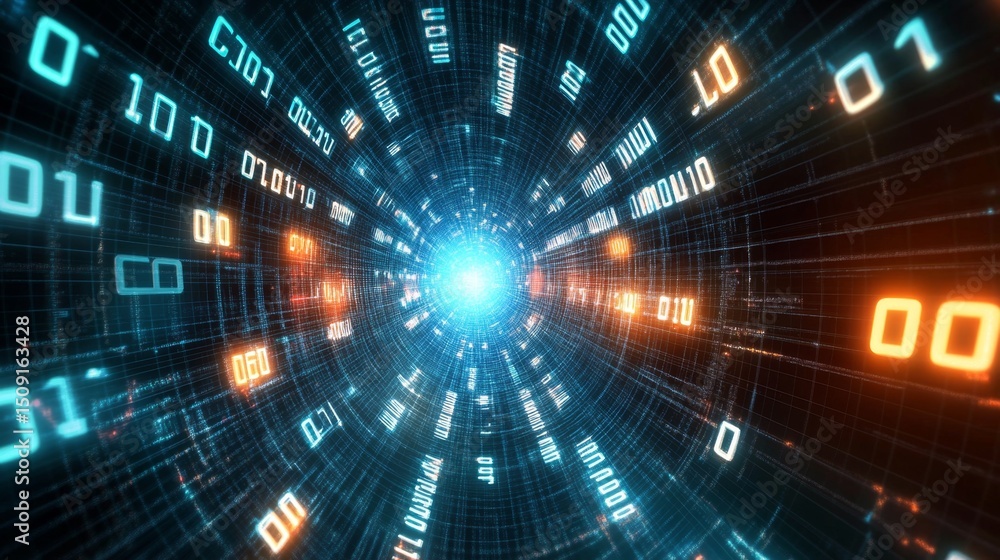 Poster exploring a futuristic cyberspace with neon digital grids virtual realms digital art immersive envir