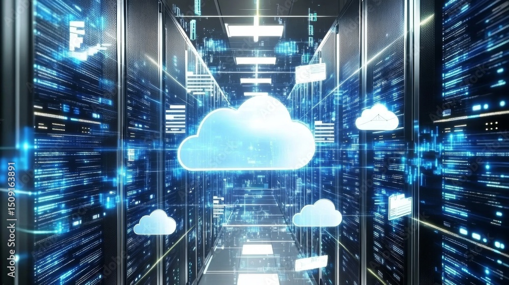 Poster advanced technology in server rooms optimizing digital infrastructure for performance