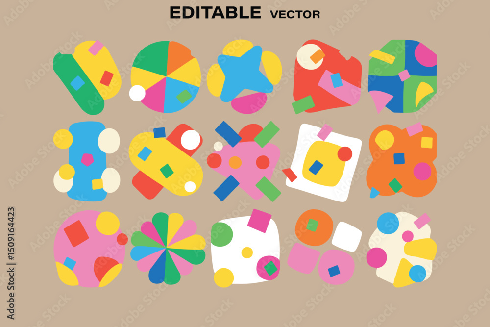 Poster playful geometric shapes vector set abstract colorful design elements for modern backgrounds and cre