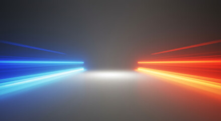 Abstract Background with Bright Blue and Orange Neon Light Streaks