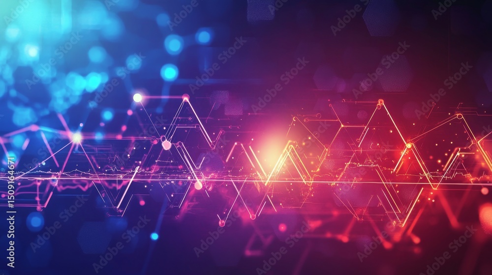 Poster illuminate medical concepts through vibrant abstract design featuring a heartbeat visualization in a