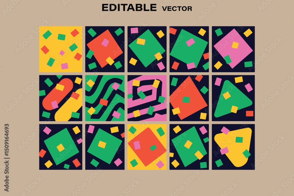 Poster abstract geometric pattern with squares and shapes in a colorful and playful design vector illustrat