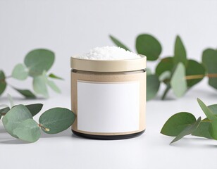 Luxury bath salt container mockup with minimal label on a white background