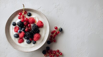 Fresh Icelandic Skyr with Berries and Honey on White Surface