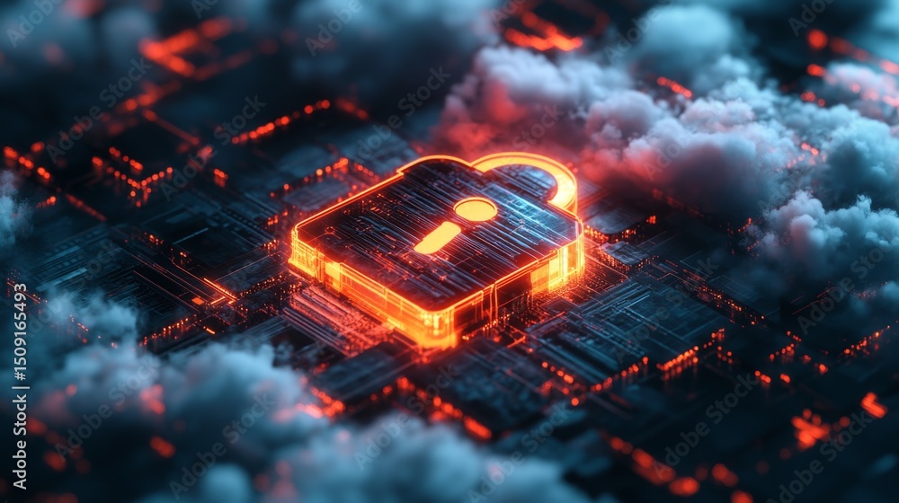 Aufkleber securing data in the cloud a glowing lock symbol illuminates digital safety in a virtual environment