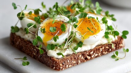Open-Faced Sandwich with Boiled Egg and Mayo on Plate