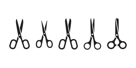 Simple Black and White Scissors Icons Set