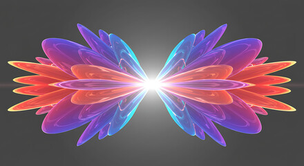 Abstract Colorful Butterfly Wings Design Vibrant Neon Floral Pattern Glowing Symmetrical Digital Art