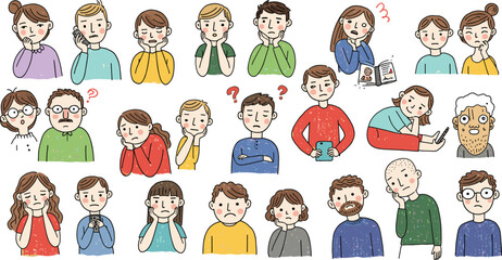 手描きイラスト　人々のセット　感情