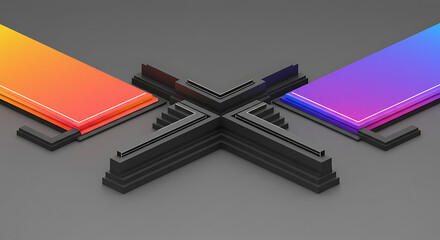 Abstract Geometric Design Colorful Gradient Platforms Black Modern Architecture