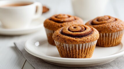 Delicious Rye Muffins with Coffee on White Plate