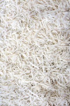 Fresh coconut flakes, texture, background, top view