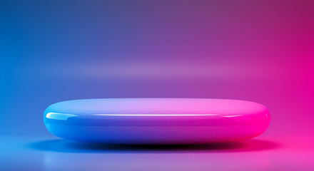 Abstract Blue and Pink Neon Glowing Display Pedestal Product Showcase Empty Stage