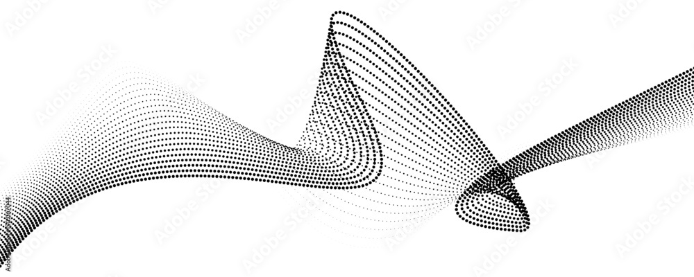 Aufkleber flowing dots particles wave pattern halftone gradient curve shape isolated on white background. vect