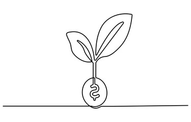 Dollar Tree Continuous Line Icon, Money plant in continuous line drawing. Growing coin tree symbol and finance investment increase concept in simple linear style. Editable stroke. Vector illustration.