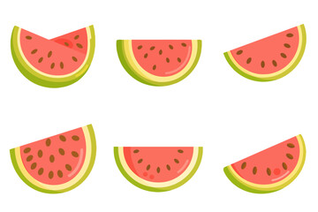 Vibrant Animated Watermelon Slice Vector on Neutral Gray Background. A set of four slices of watermelon on a gray background.