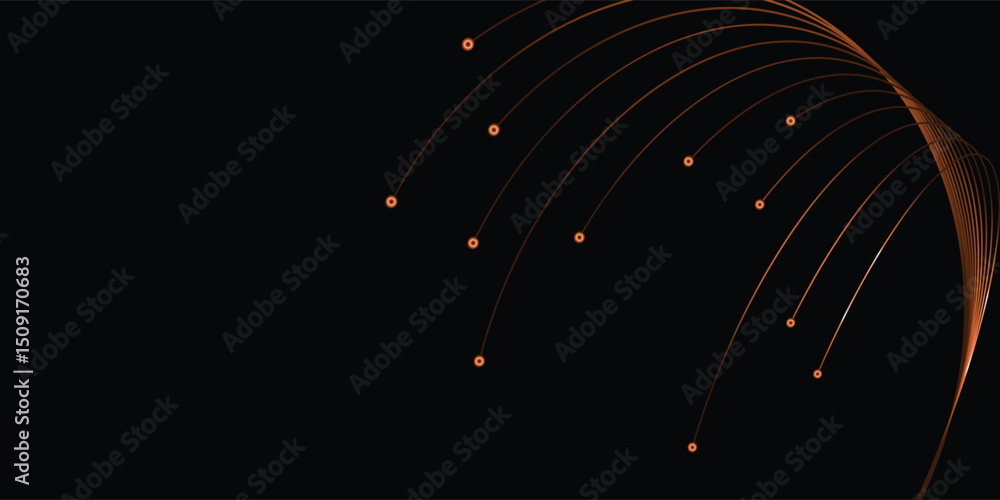 Poster abstract golden lines and dots on black background. dynamic abstract design featuring curved golden 