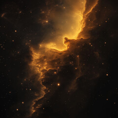 Glowing Gold Nebula in Dark Space with clouds background