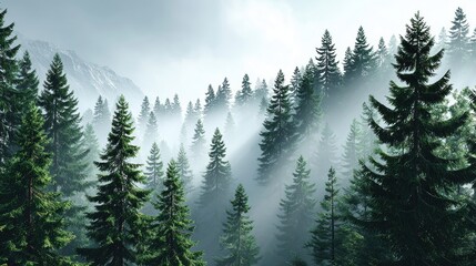 Fototapeta premium Enchanting Misty Forest - Soft Light Filtering Through Foggy Trees for Digital Designs