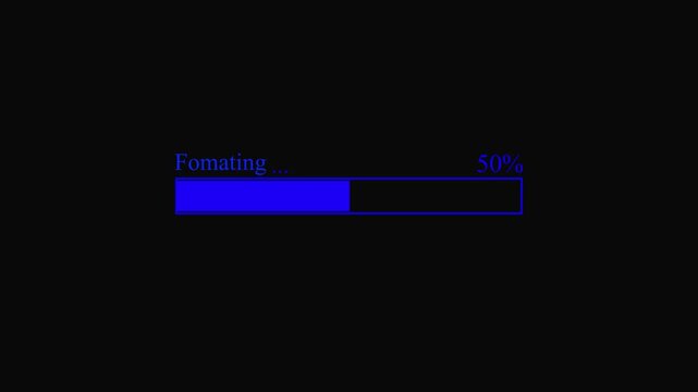  formatting animation. Loading bar, waiting loading bar animation, software update icon on black background.4k video