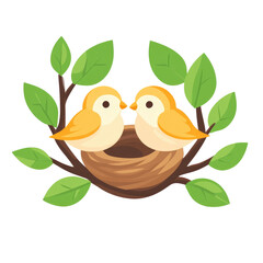 Fototapeta premium Bird Sanctuary Icon with Nest and Two Birds Isolated PNG Transparent Cutout