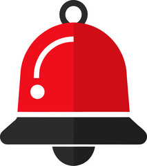 Flat red bell icon for user alerts and notification system interface graphics
