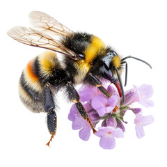 Bumblebee Collecting Pollen with Wings Slightly Blurred Isolated PNG Transparent Cutout