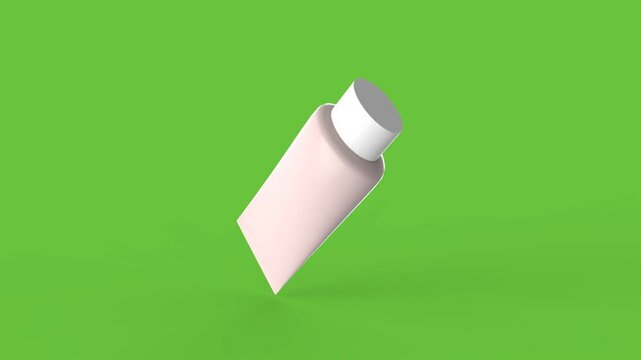 3D Cosmetic Tube Bottle Animation on Green Background &ndash; Skincare Product Mockup