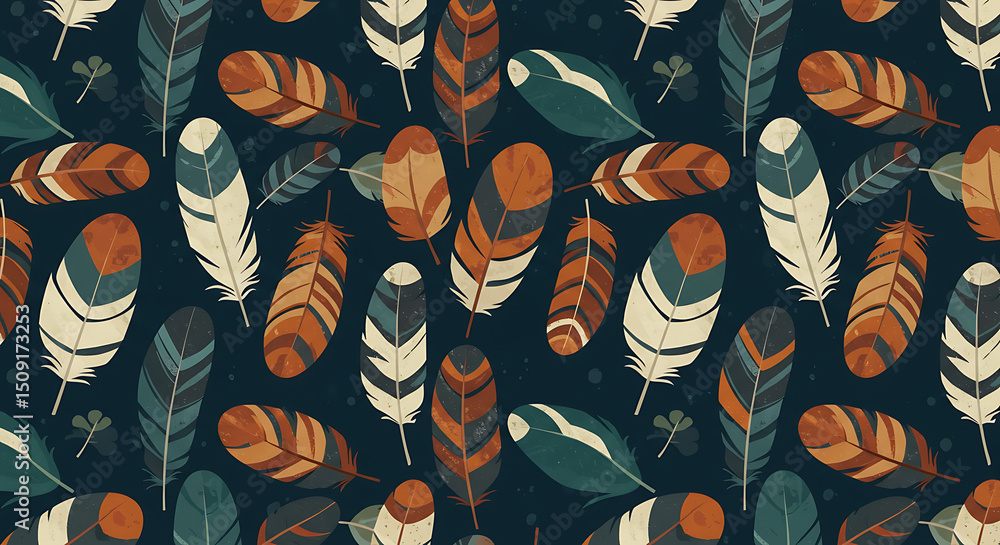 Aufkleber feathers boho rustic seamless pattern for backgrounds and textiles