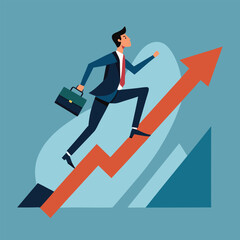 Fototapeta premium Businessman climbing upward on growth chart representing business success and achievement