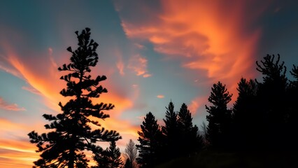 A stunning silhouette of trees against a vibrant sunset sky showcasing nature's beauty and tranquility.