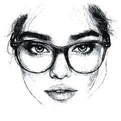 Obraz premium Professional Vector Illustration of Woman's Face with Glasses Scribble Design