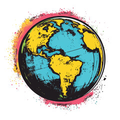 Colorful Abstract World Map Globe Pop Art Vector Illustration Isolated on White Background