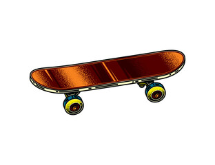 Vintage skateboard in neon style. Original illustration.
