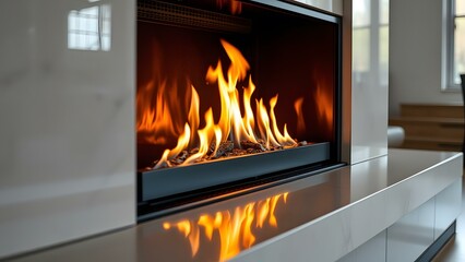 A cozy fireplace brings warmth and ambiance to a modern home interior, perfect for relaxation and comfort.