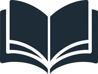 Book icon showing open pages in flat style for academic or reading platform use
