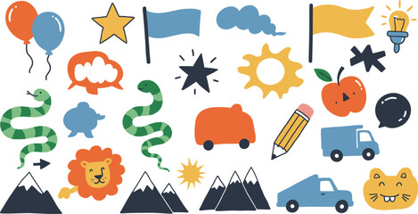 Fototapeta premium 小さくてかわいい手描きイラストのセット