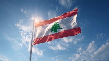 Celebrating independence day with the Lebanese flag waving under a clear blue sky