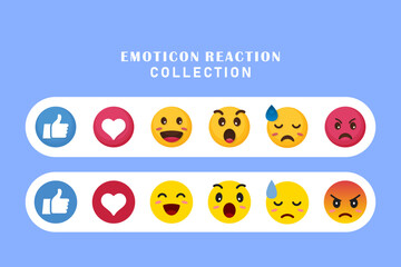 Flat emoticon reaction collection for social media