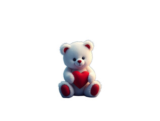 A Dreamy Valentine’s Day Scene Featuring a White Teddy Bear Holding a Red Heart Seated in the Center